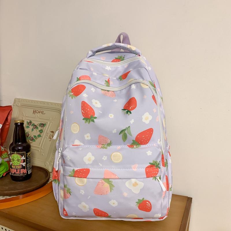 Plecak Student tornister Damski plecak z nadrukiem w truskawki
