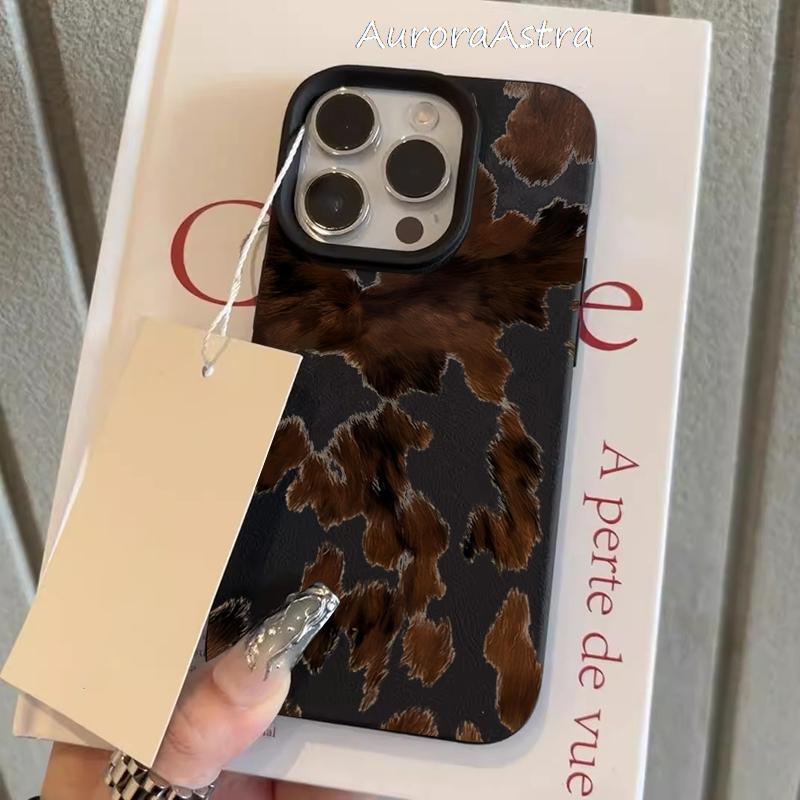 Cow Print Leather Texture Funda Phone Case for iPhone17 Air 16 16e 15 13 12 11 ProMax Pro Plus,Anti-Scratch Protective Cover