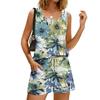 Women's 2 Piece Summer Casual Floral Print Square Neck Tank Top and Pants Set with Pockets