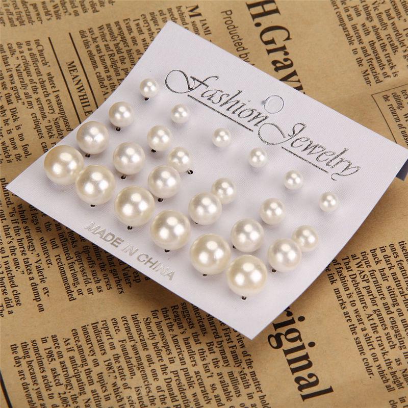 12 Pairs Women Pearl Ear Stud Earrings