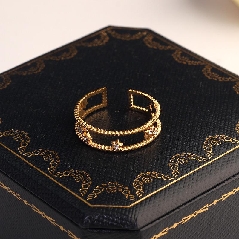 Korean Style Double Layer Adjustable Star Ring for Women - Stainless Steel, Colorfast Hand Jewelry Accessories.