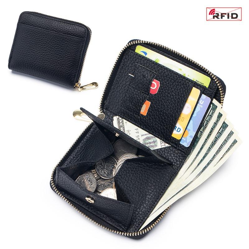 

New leather fashion multi-functional change short wallet women s Japanese niche money bag RFID large capacity чёрный