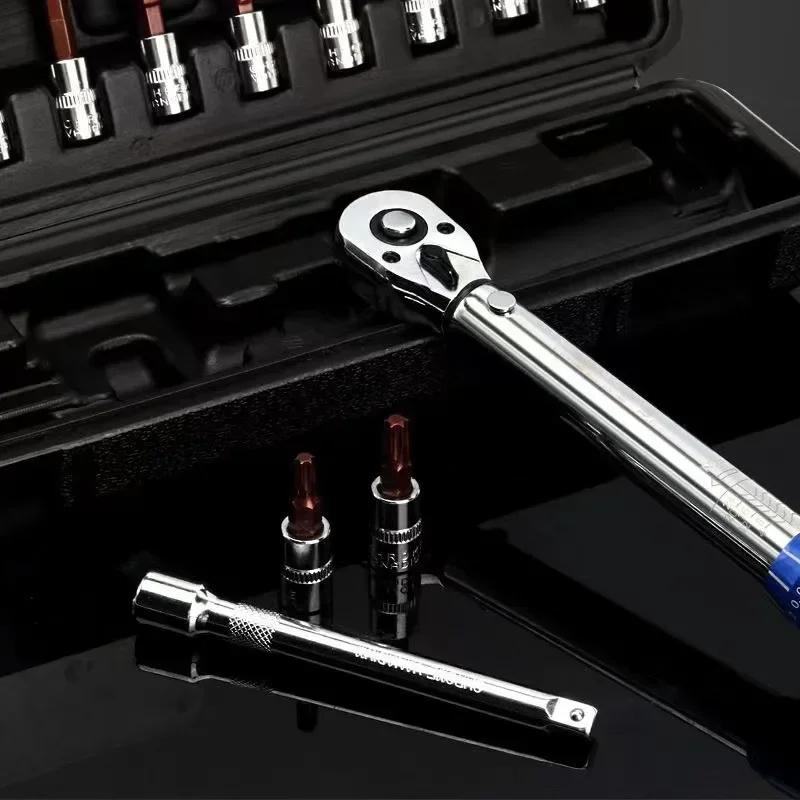 TINSOL 15Pcs Set Bicycle Torque Wrench Set 1/4" 2-24Nm Dual Direction Bike Allen Key Tool Socket Preset Type Spanner Pro Repair