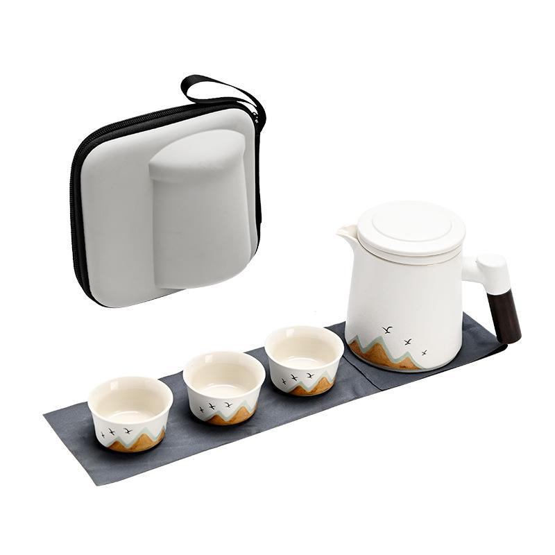 Thousand Miles of Jiangshan Tea Separation Travel Tea Set Teapot Kuaike Cup Ceramic Set Complete Set of Teapot Storage Gifts