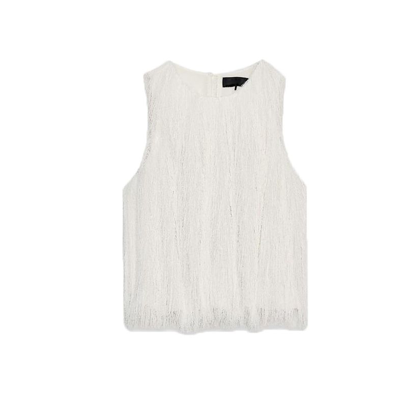 Summer New Product Women's Clothes French Style Design round Neck Decorated Tassel Short Sleeveless Sling Tops 8741056