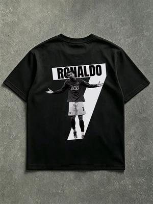Schwarzes Oversized-T-Shirt mit Cristiano Ronaldo CR7 Aufdruck
