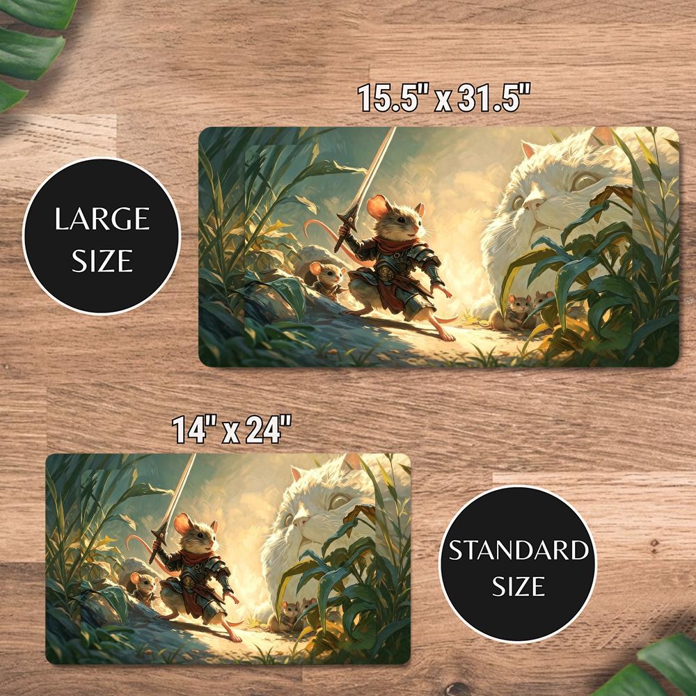 Knight Mouse & White Cat Zoned MTG Commander Playmat Magic The Gathering DeskMat 600x350MM Non-Slip Rubber Trading Card Game Pad