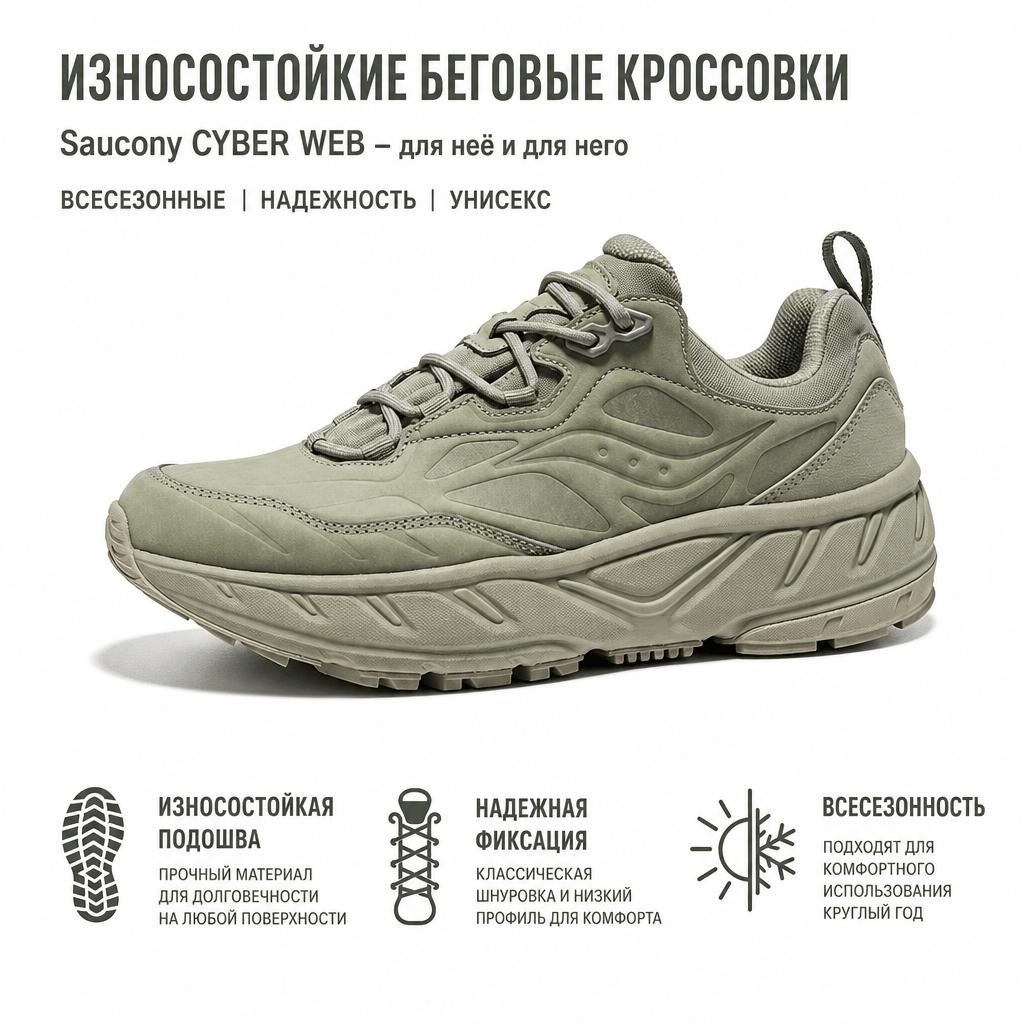 SAUCONY Cyber Web Lace-Up Durable Low-Top Running Shoes Unisex Running Shoes Gray Green S79054-2