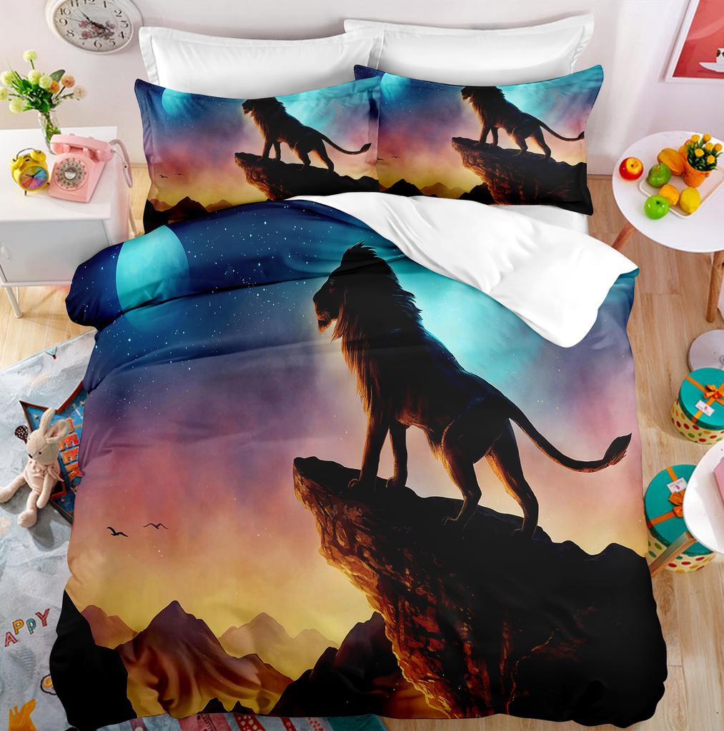 Lion Duvet Cover Set Roaring Lion White Wild Animals Polyester Comforter Cover King Queen Size For Kids Adults Teen Bedding Set