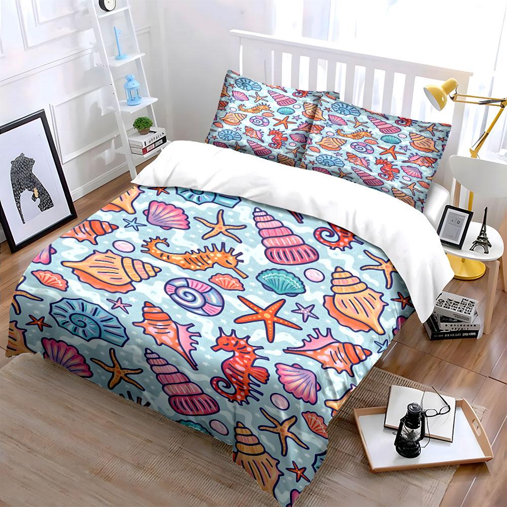 Seaside Theme Three-Piece Set Soft Comfortable Duvet Cover Bedding Set Included 1*Duvet Cover & 2*Pillowcases, Gift