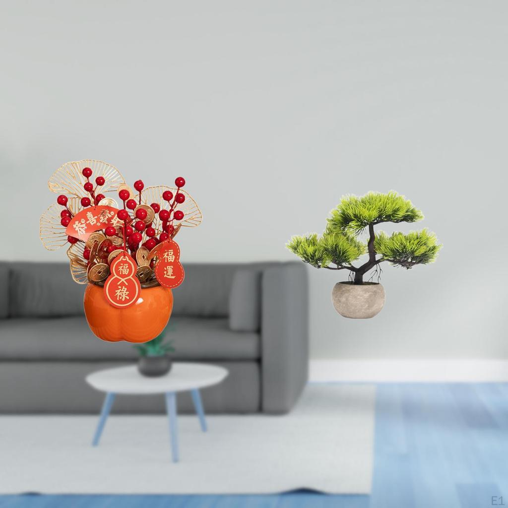 Artificial Flower Bonsai Bucket Chinese Year Decoration Faux Plant Potted Greenery for Porch