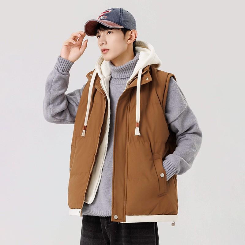 Men's Autumn and Winter Sleeveless Hooded Vests Jacket Thermal Casual Soft Top