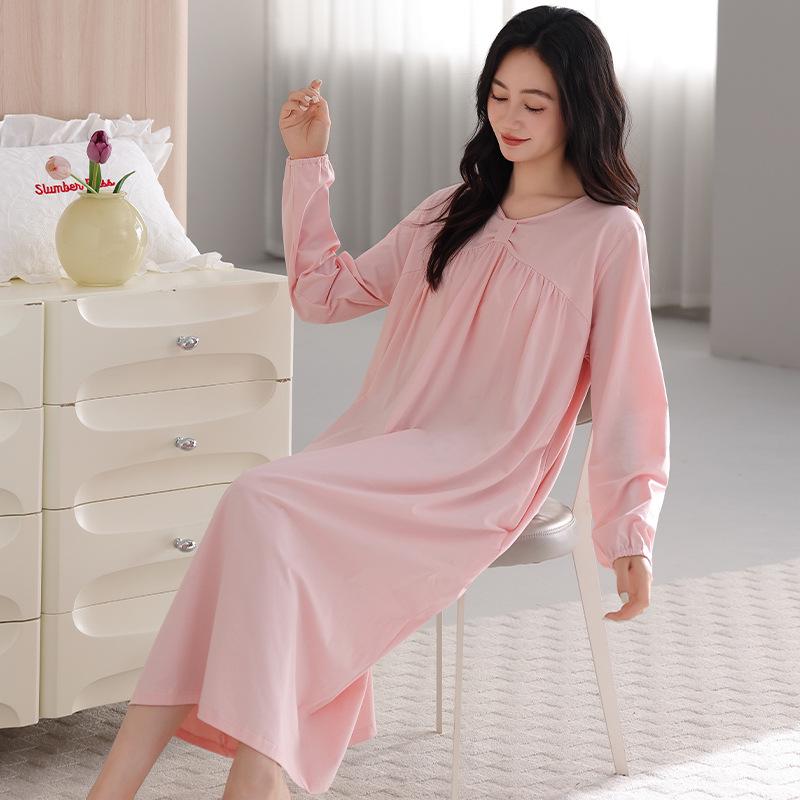 Camice da notte stile palazzo da donna: Elegante Abito Lungo Monocolore per Primavera e Autunno 2026