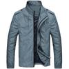 (SU)Men's Autumn Winter Casual Zipper Stand Collar Pocket Pure Color Jacket Coat