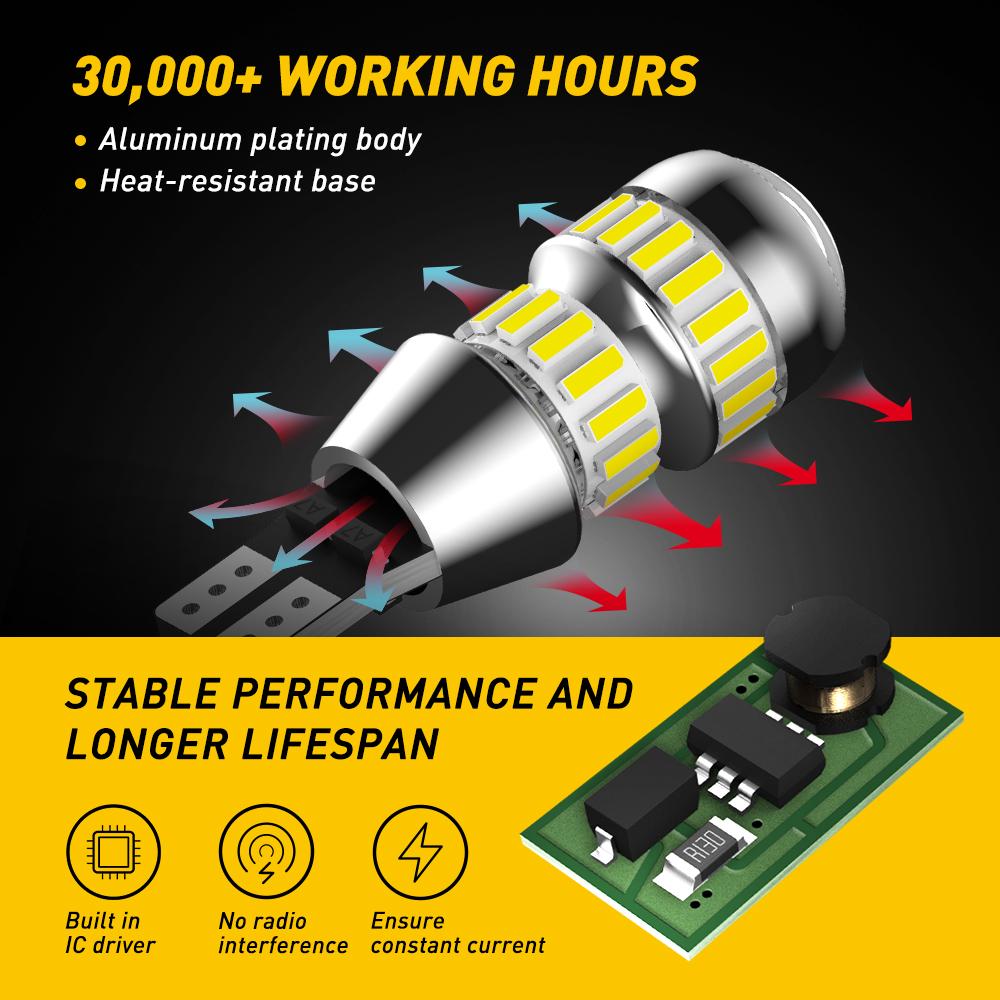 AUXITO 2Pcs 2000LM T15 LED Lamp Light W16W LED Canbus No Error 4014 42-SMD 912 921 Bulb Car Backup Reverse Light Auto Lamp 6000K Dome Lights 6