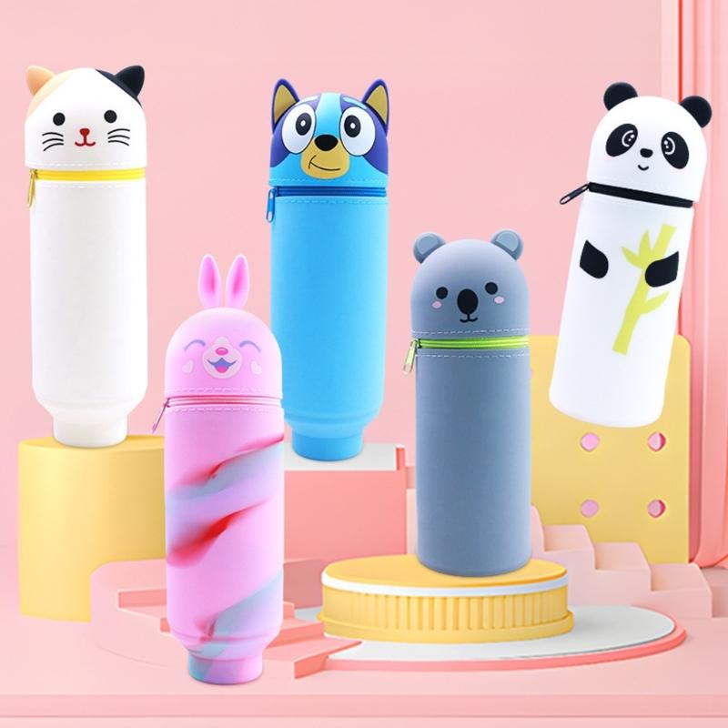 Telescoping Pencil Case Big Capacity Expandable Pen Pouches Soft Silicone Pen Bag Standing Pen Case for Kid Student