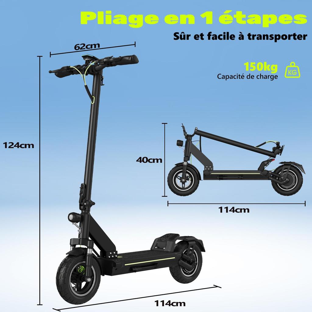 Yetişkin Elektrikli Scooter, 50-55 km Menzil, 800W Maksimum Motor, Katlanabilir, Güçlü, Çift Süspansiyon, Araziye Uygun, Ultra Hafif, TODIMART D6 Uygulaması ile
