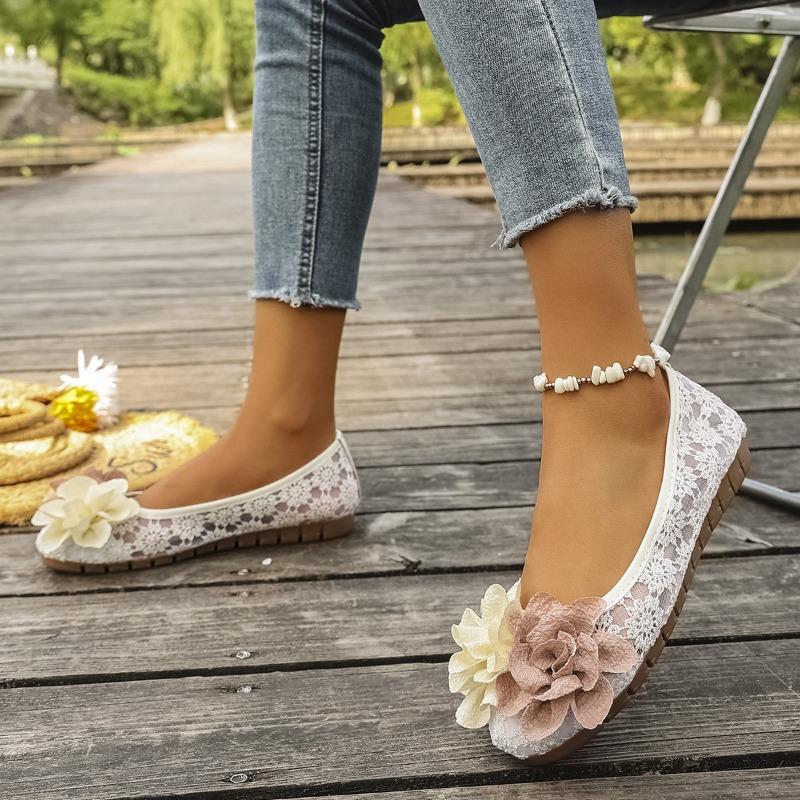 Old Beijing Cloth Shoes Women's Flat Soft Sole Pregnant Women's Shoes Summer Breathable Lace Hollow-out Net Shoes
