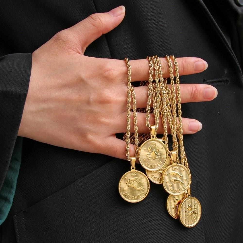 18K Gold Coin Coin Pendant Necklace 12 Constellation Bag Pendant Charms DIY Jewelry Making