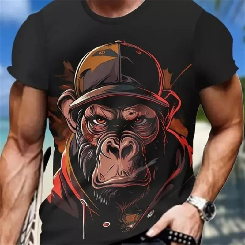 Hip Hop Monkey Pattern Print T-shirts O-Neck Short Sleeve Tee Designer Clothes Men Monkey Print Clothes Men Designer T-shirts