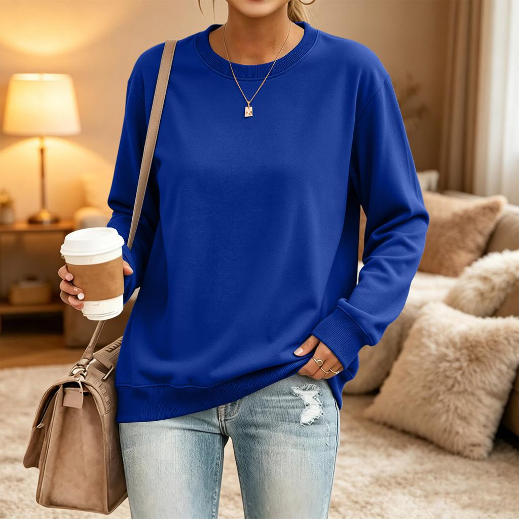 Women's Loose Fit Neck Long Sleeve Sweatshirt Pullover Casual Top