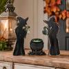 Retro Dark Style Table Decor 3Pcs Halloween Witch Cauldron Lantern Potion Bottle Decorations, Rustic Wooden Handcrafted Solid Wood Silhouette Tabletop