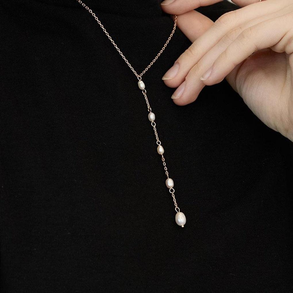 [LeShop] 14K Flow Pearl Necklace (Gold Plated)_LJ5204BRN