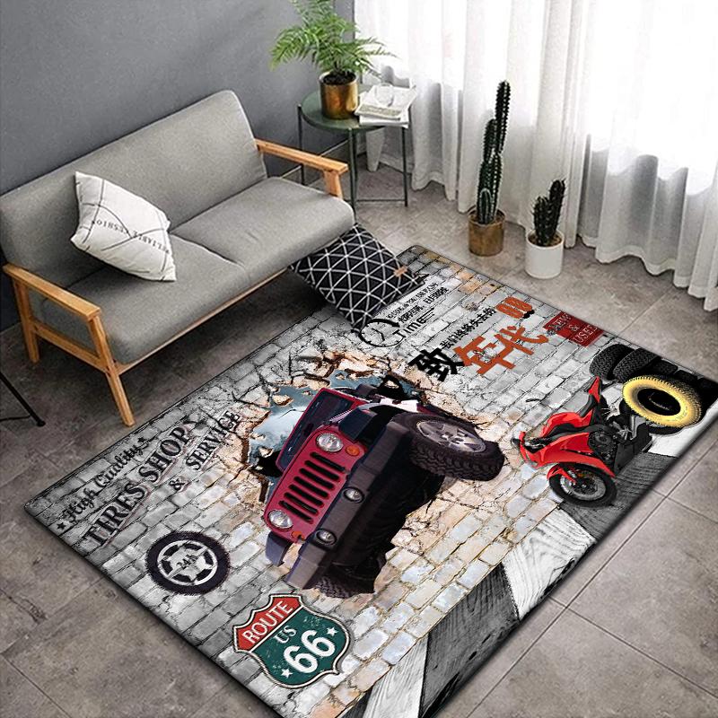 3D Vintage Car Area Rug Large,Carpet Rug for Living Room Bedroom Sofa Decoration,Doormat Kitchen Non-slip Floor Mat Picnic  Camp