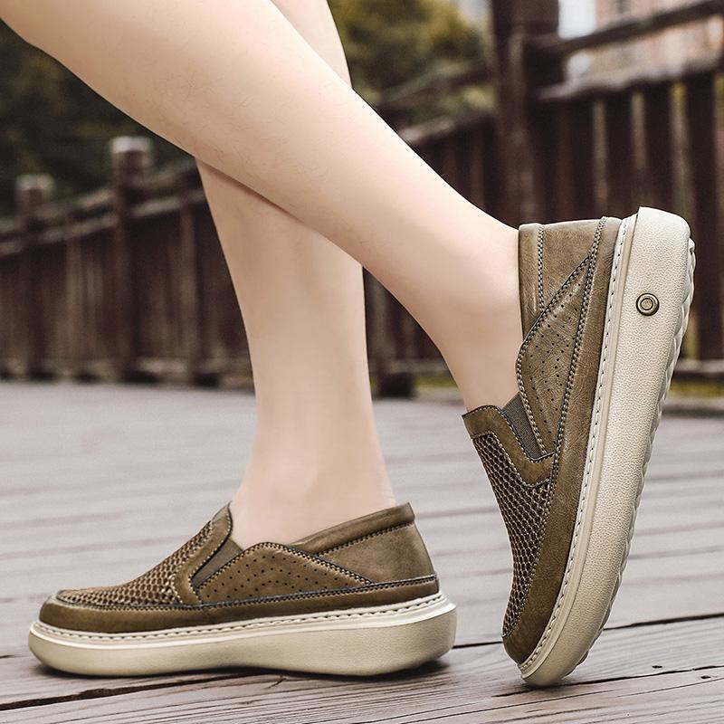 Men's Sporty Breathable Mesh Shoes Lightweight Comfortable Casual Slip-On Summer Shoes Round Toe Non-Slip Rubber Outsole