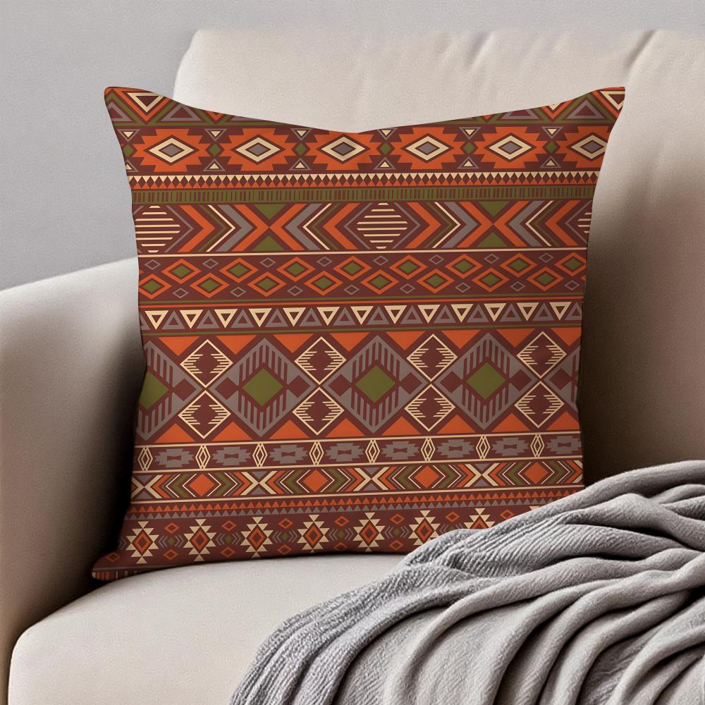 Tribal Style Indian Ethnic Pattern Cushion Cover Pillowcase Antidustmite Invisible Zipper Short Plush Sofa Cushion