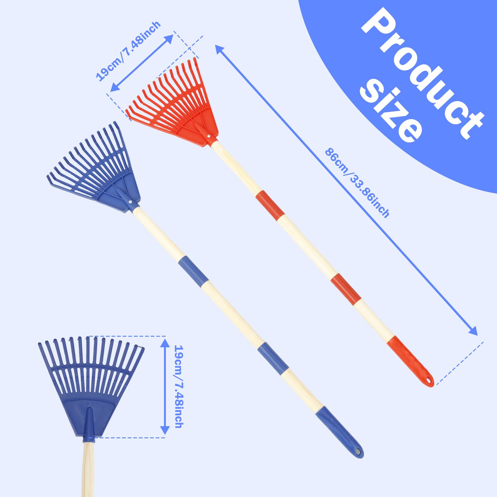 

2Pcs Kids Leaf Rake Adjustable Garden Leaves Rakes with 3 Section Removable Handle Gardening Tool Plastic Wood Child Garden Rake