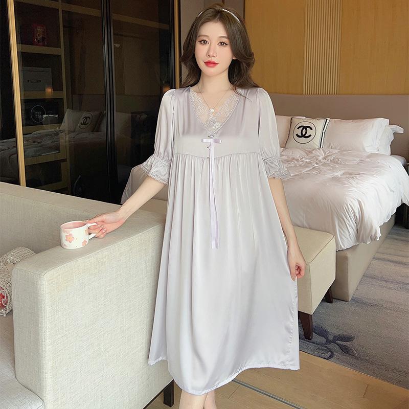 

WENS summer new product noble and elegant medium and long nightdress silky soft extra soft silk high-end luxury loungewear women L