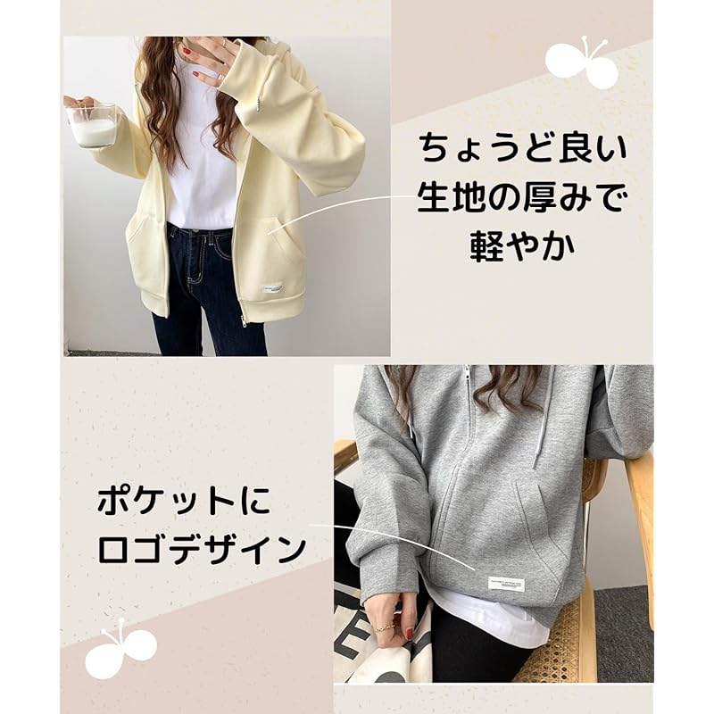 [Elixio] [Elixio] hoodie ladies zip up tops hoodie long sleeve Relaxing oversize casual pastel colors spring autumn all seasons (JP, alphabet, XL,