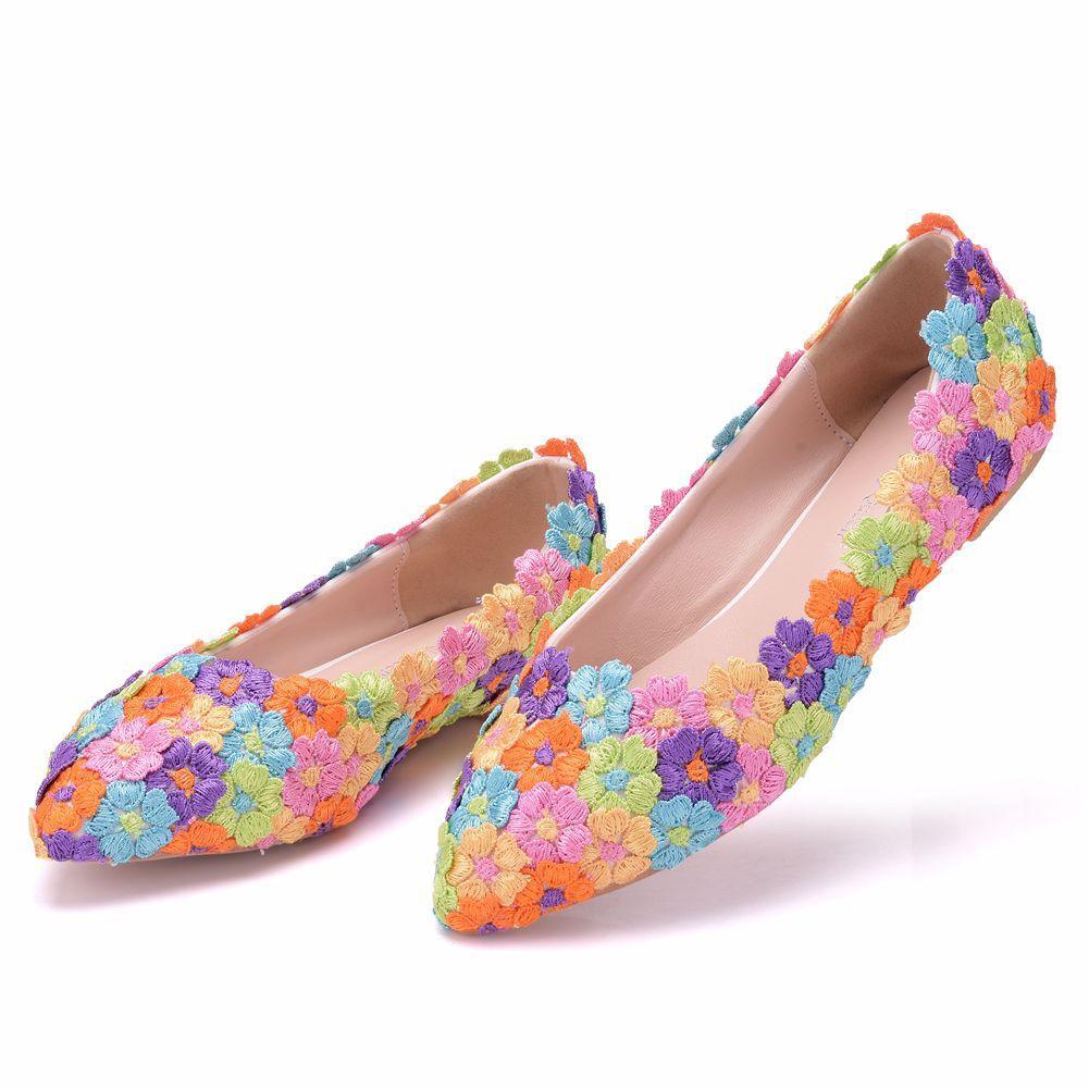 Lace Bride Shoes Handmade Wedding Shoes Colorful Shoes Colorful Wedding Shoes Bridesmaid Shoes Show Flat Heels Single Shoes