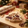 Solid Wood Fruit Bowls Wooden Christmas Divided Tray, Gingerbread Man Santa Xmas Tree Compartment Snack Rustic Kitchen Table Decor Platter,