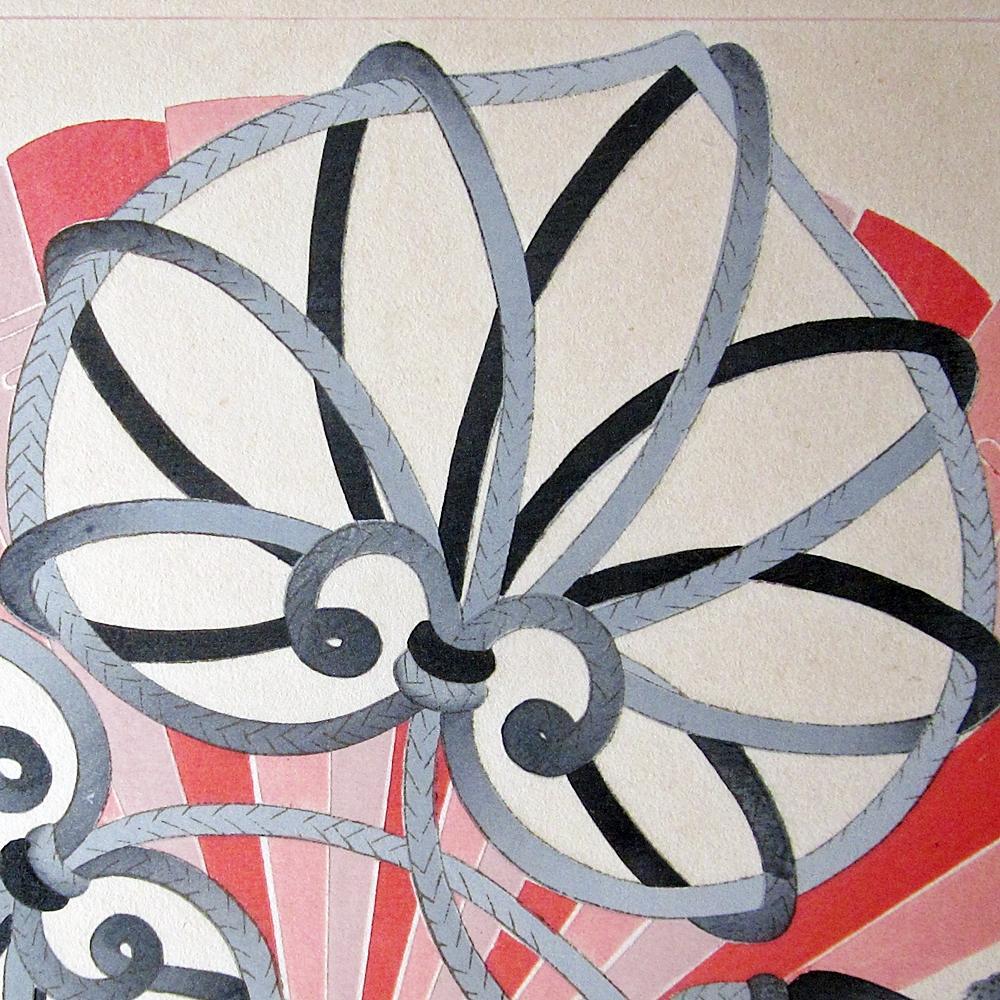 [USED] Antique woodblock print, knot pattern, Aoi