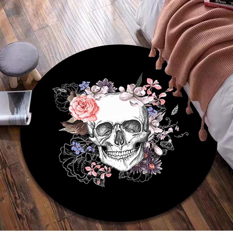 Gothic Skull Circular Rug Office Decorative Carpet For Living Room Bedroom Door Mat Floor Rug Computer Chair Area Rug