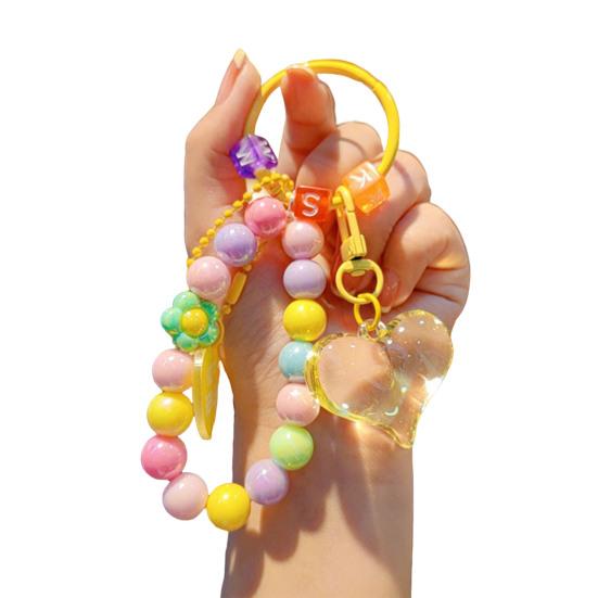 

Beaded Keychain Highly Saturated Macaron Key Chain with Color Beads Transparent Colorful Heart Pendants Portable Anti-Lost жовтий