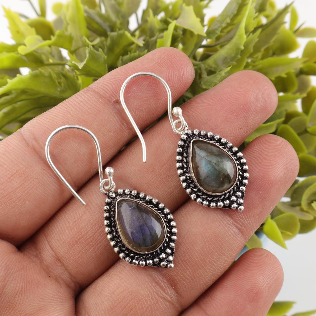 Attractive Labradorite 925 Solid Sterling Silver Earrings, Handmade Gemstone Earrings Jewelry, Gifts For Wife Brand New Earrings