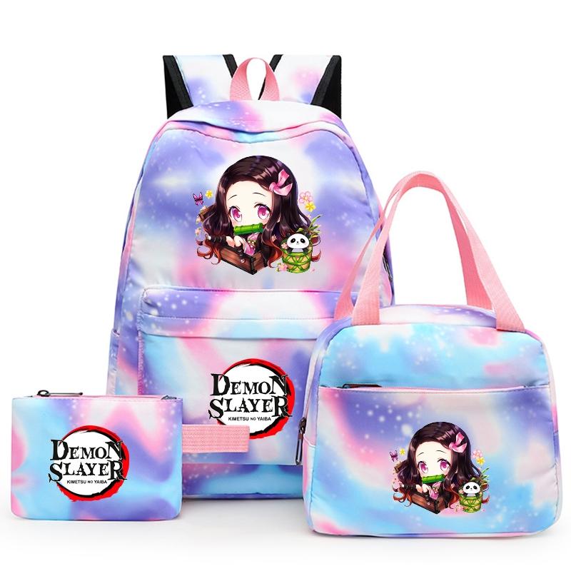 3ks/set Anime Demon Slayer Batoh pro dívky Chlapci Back To School Bag with Lunch Bag Student Bookbag Muži Ženy Cestovní taška Mochil