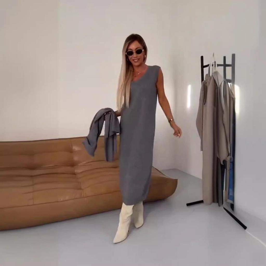 High Neck Long Knit Sweater Dress Two-Piece Set for Autumn/Winter