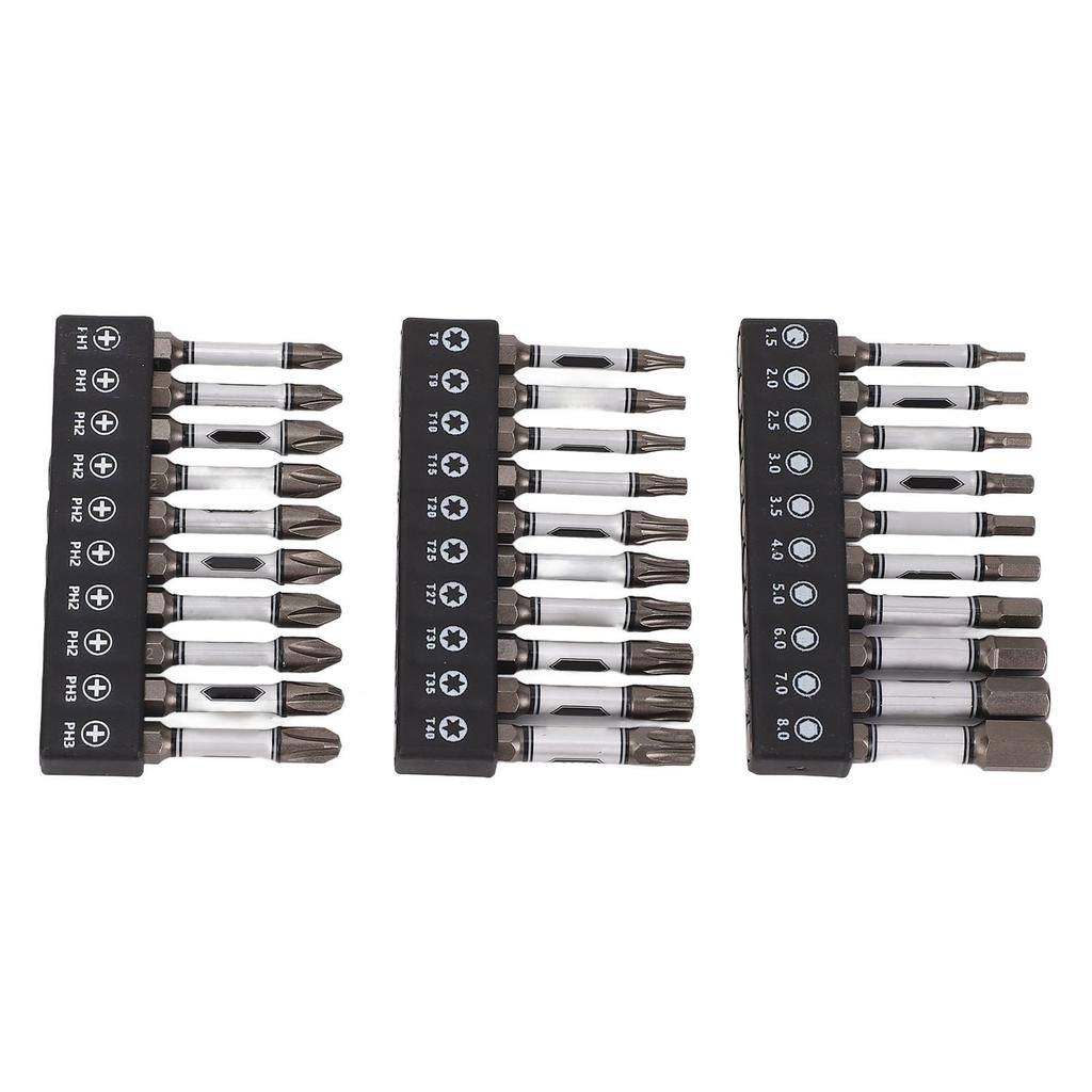 30 Stück Schlagschrauber-Bit-Set D2 Legierter Stahl Magnetisch 2 Zoll Sechskantschaft Sechskant Stern Kreuzschlitz Schrauberbit