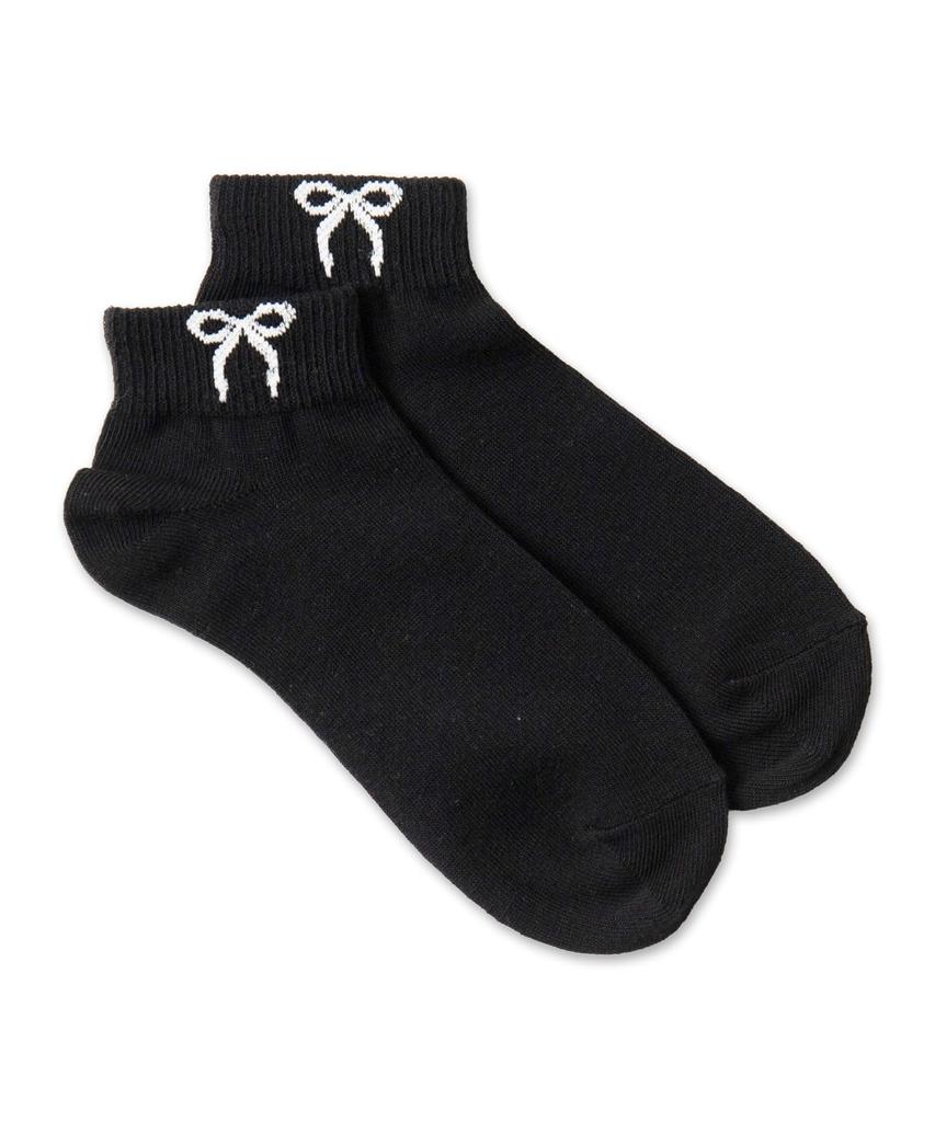 WEGO Short Classic Style for Everyday or As a Sizes Black with Ribbon Women's Socks, Wear, School, Gift, 23-25cm,