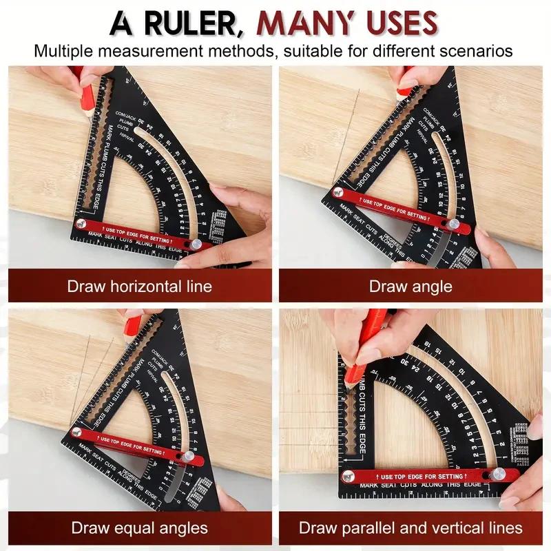 7.5-Inch Aluminum Alloy Triangle Ruler with 45°/90° Protractor - Precision Woodworking Tool (Durable, Dual-Scale)