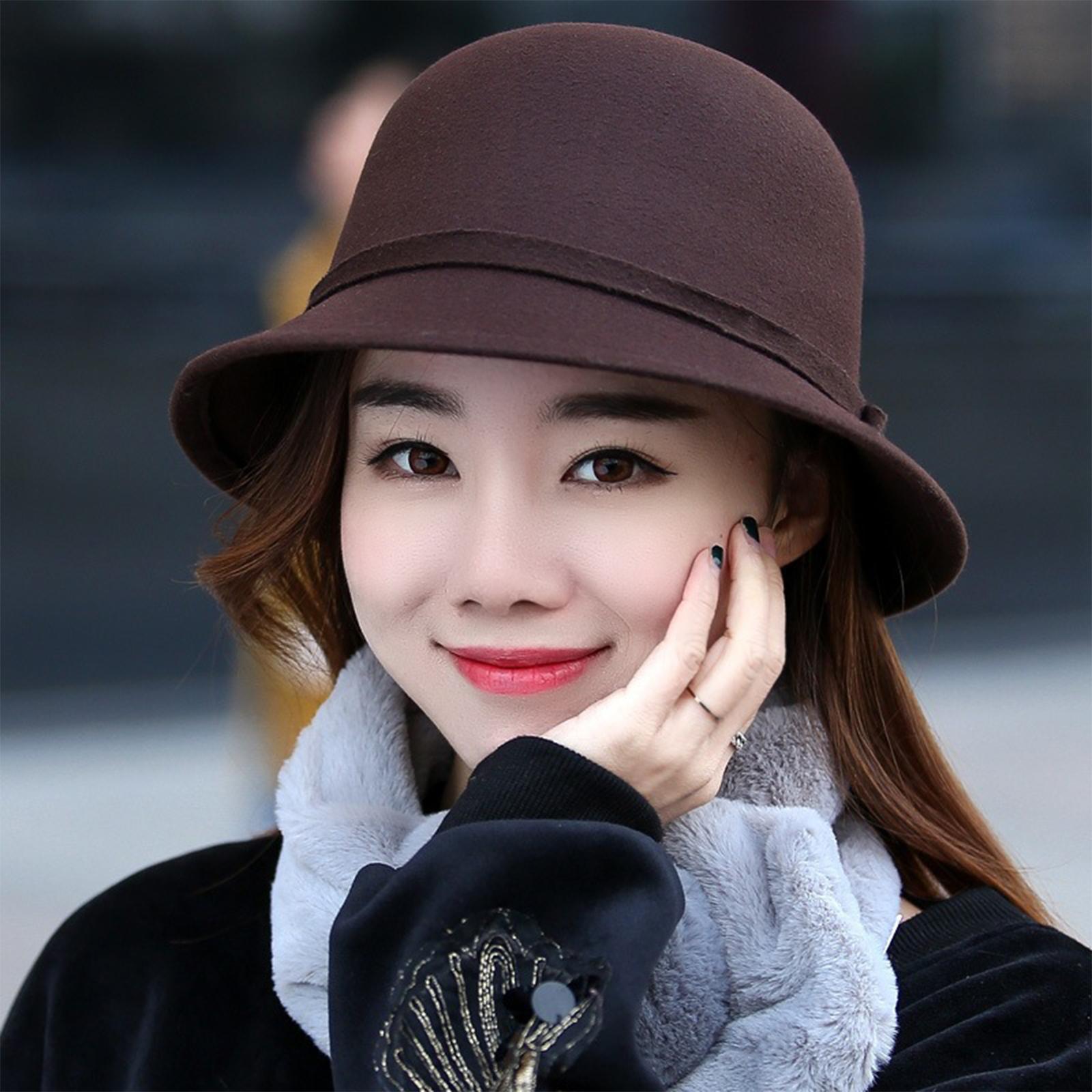 

Women s Woolen Top Hat, Round Top Fisherman Hat, Internet Famous Versatile Retro British Basin Hat One Size кавовий