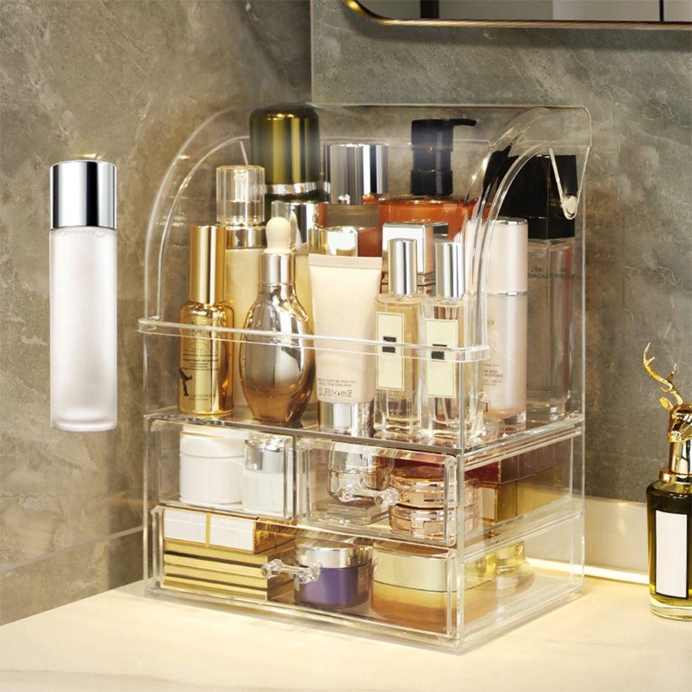 Plastic Cosmetic Case Transparent Makeup Storage Organizer Desktop Cosmetics Storage Box  Home