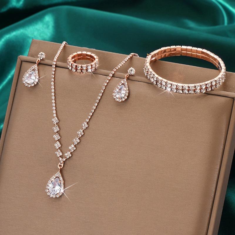 BLINGBAY Smykkesett for kvinner Søtt Romantisk Retro Mote Bryllupstilbehør Rhinestone Øredobber Halskjede Armbånd Sett Jenter Moderne Smykker Gave