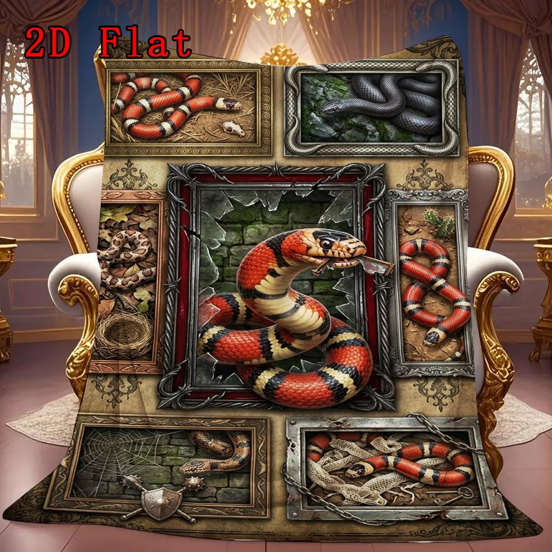 Snakes Ornate Frames 2D Flat Pattern Flannel Blanket, High quality All Seasons, Home Decor, Warmth and Comfort, Perfect for Christmas Gifts.