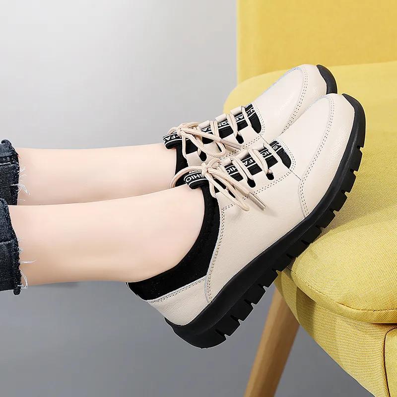 

Женские туфли-балетки из ПУ кожи на мягкой подошве для весны и осени, повседневные кроссовки 35 бежевый