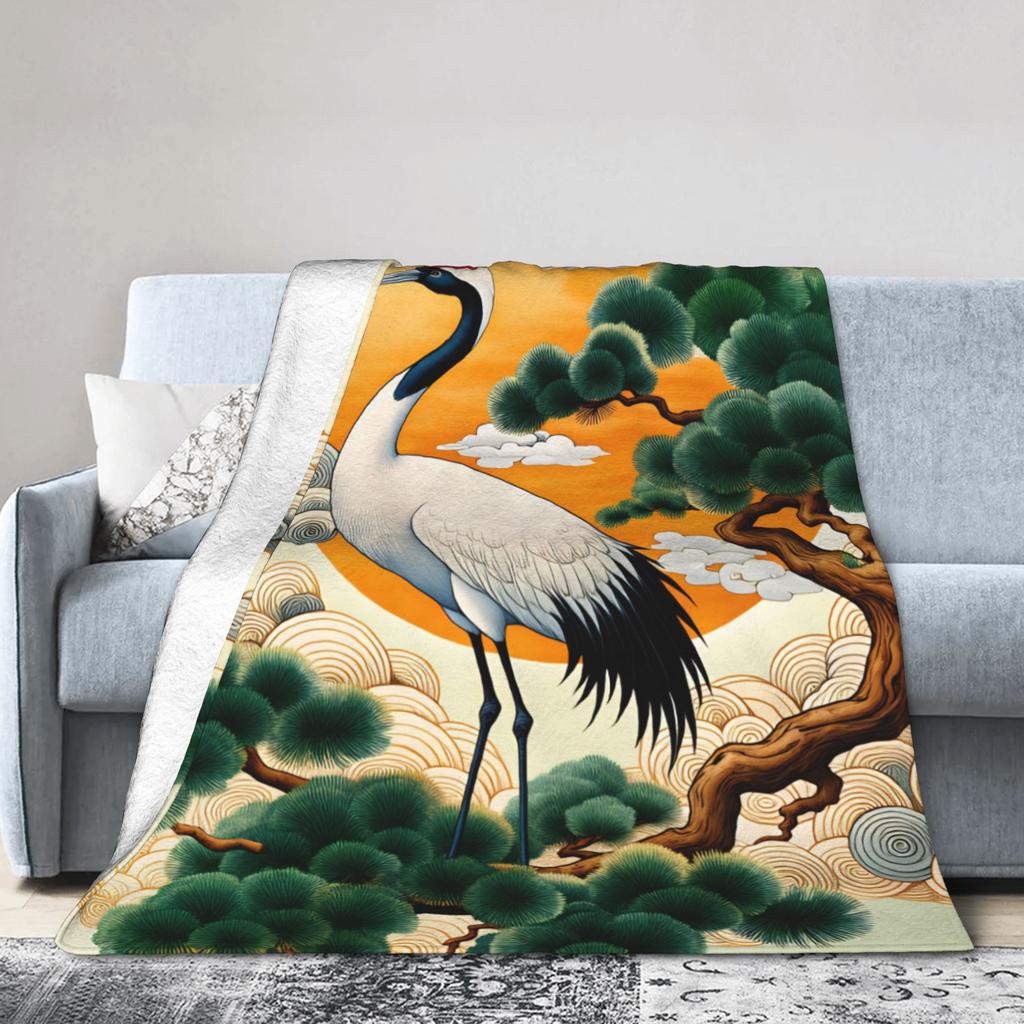 Soft Warm BlanketStudents Travel Chinese Style Crane Throw Blanket Flannel Bedspread For Couch Bed Novelty Sofa Bed Cover